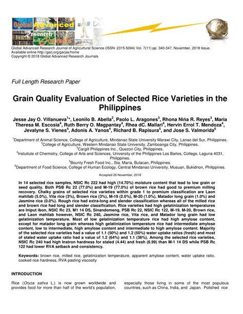 (PDF) Grain Quality Evaluation of Selected Rice Varieties in the .